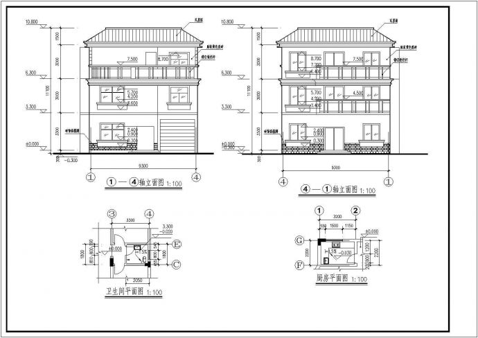 半框架半砖混结构三层独栋别墅建筑设计图_图1