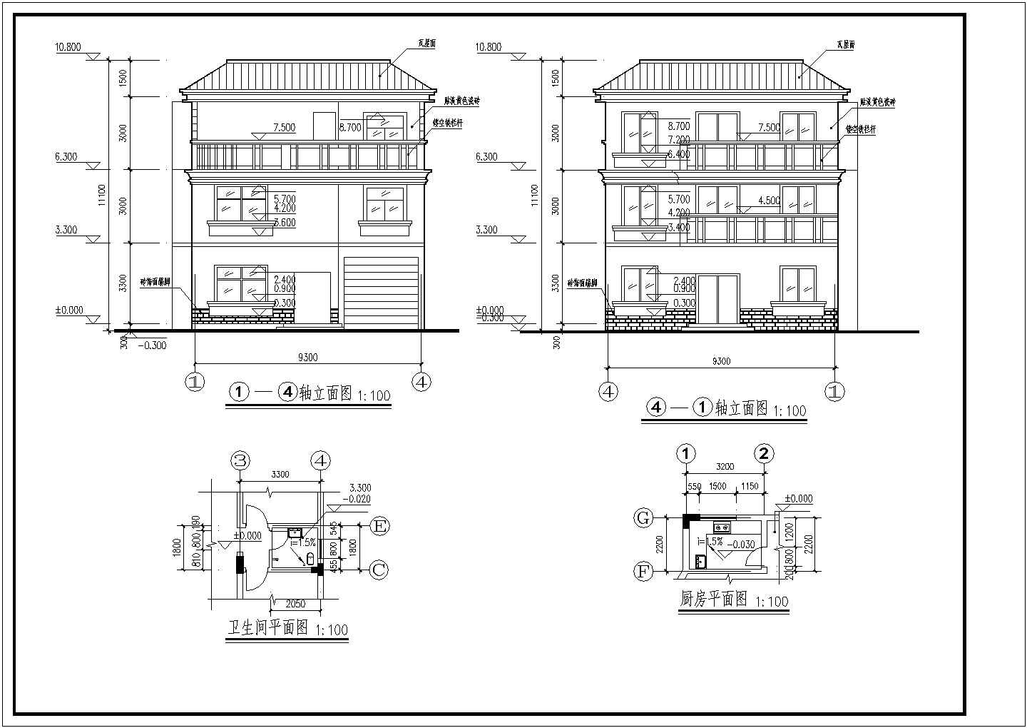 半框架半砖混结构三层独栋别墅建筑设计图