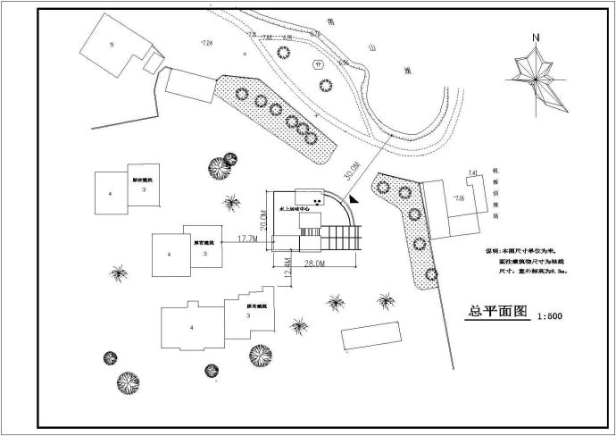 南方某水上运动训练基地建筑CAD施工设计图_图1