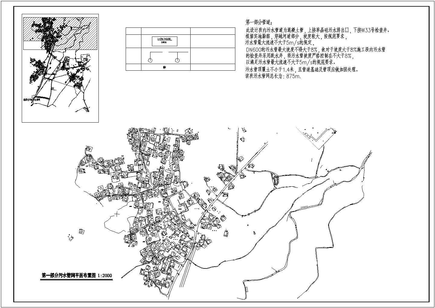市政污水管网平面布置施工图纸（CAD）