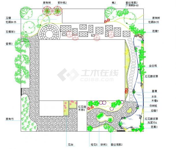 别墅庭院景观绿化设计CAD平面详图（标注详细）-图一