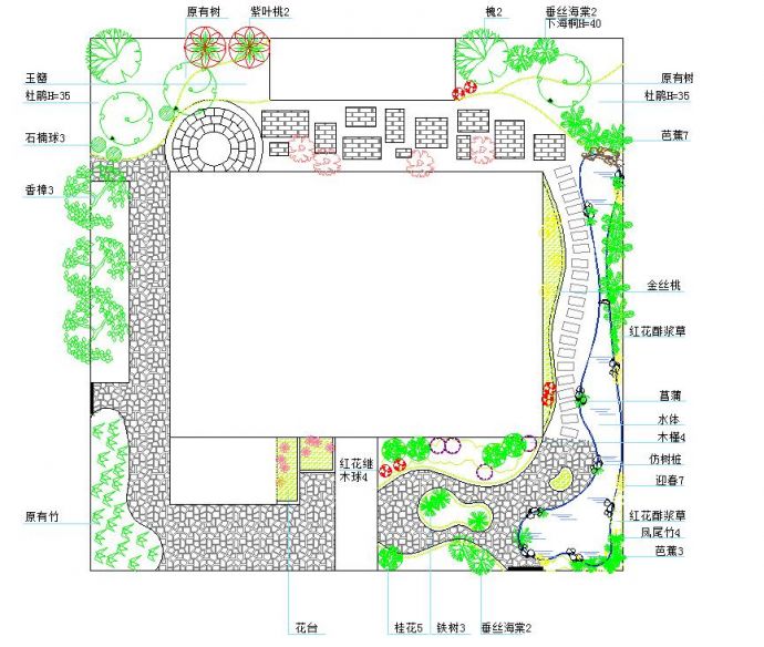 别墅庭院景观绿化设计CAD平面详图（标注详细）_图1