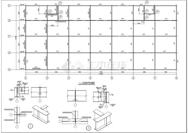 北京三层商业综合楼钢框架施工设计图纸-图一