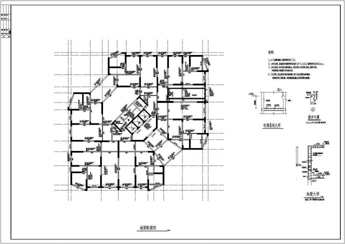 江苏26层剪力墙综合楼结构施工图（3部电梯居中）_图1