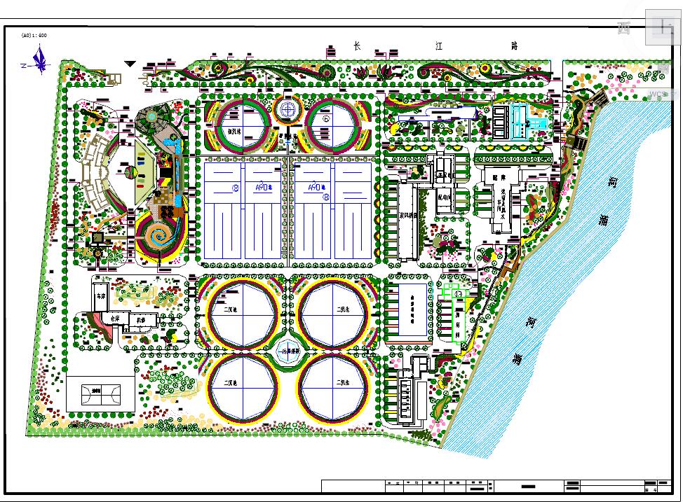 污水处理厂园林景观设计cad平面布置图