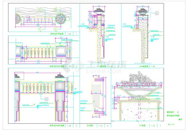 园林景观部分之带花坛栏杆cad详图-图一