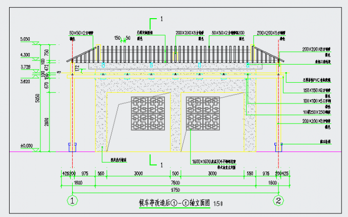 某钢结构中式候车亭建筑图纸_图1