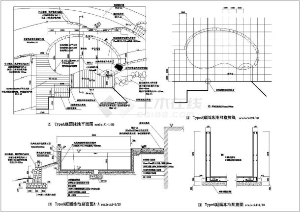 现代豪华别墅庭院泳池构造节点详图-图一