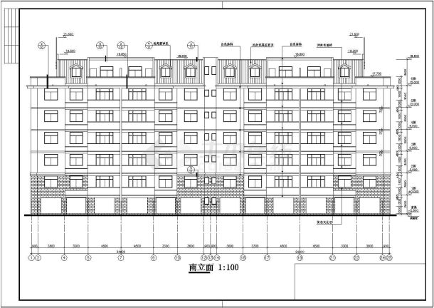 普通大学六层单身教师公寓建筑设计图纸-图一