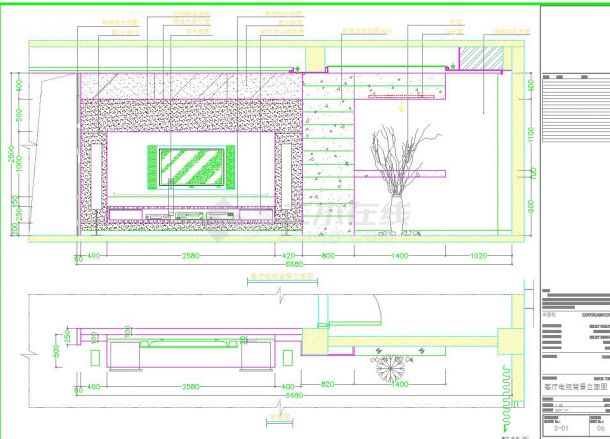 小型电视背景墙建筑详图（CAD版本）-图一