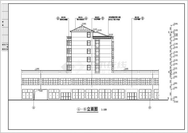 湖南六层沿街商住楼建筑设计施工cad图纸（局部7层）-图一