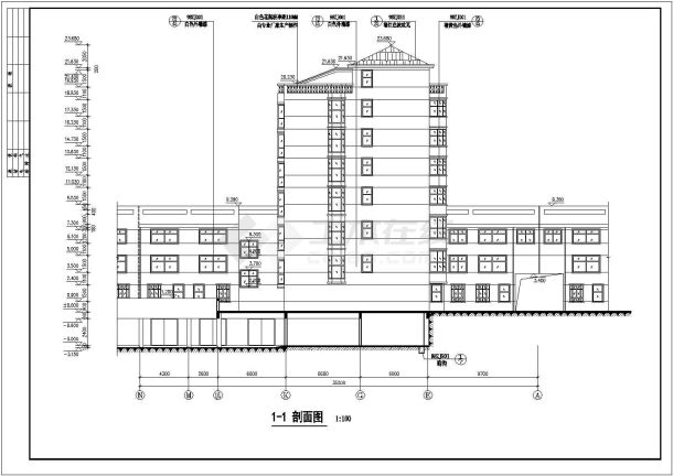 湖南六层沿街商住楼建筑设计施工cad图纸（局部7层）-图二