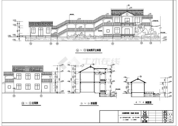 贵州景区二层中式建筑带跨高长廊设计cad图纸-图一
