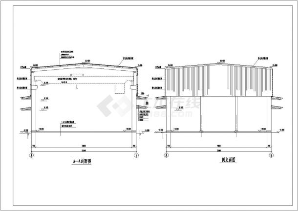 广东某21米跨单层带吊车轻型厂房结构方案图-图二