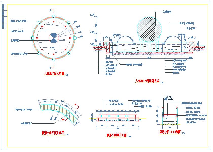 园林小品假山及水池施工图cad图纸