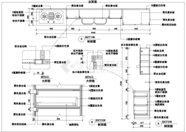 现代厨房室内装修一整套cad设计施工大样图-图二