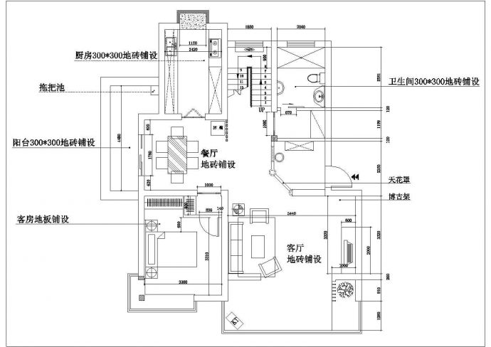 雅致二层中式住宅室内装修设计cad平面方案图纸_图1