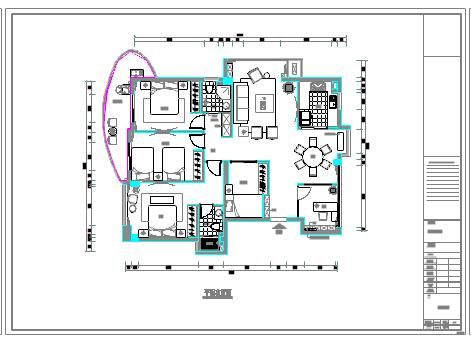 现代风格四室两厅住宅装修设计全套cad施工图-图二