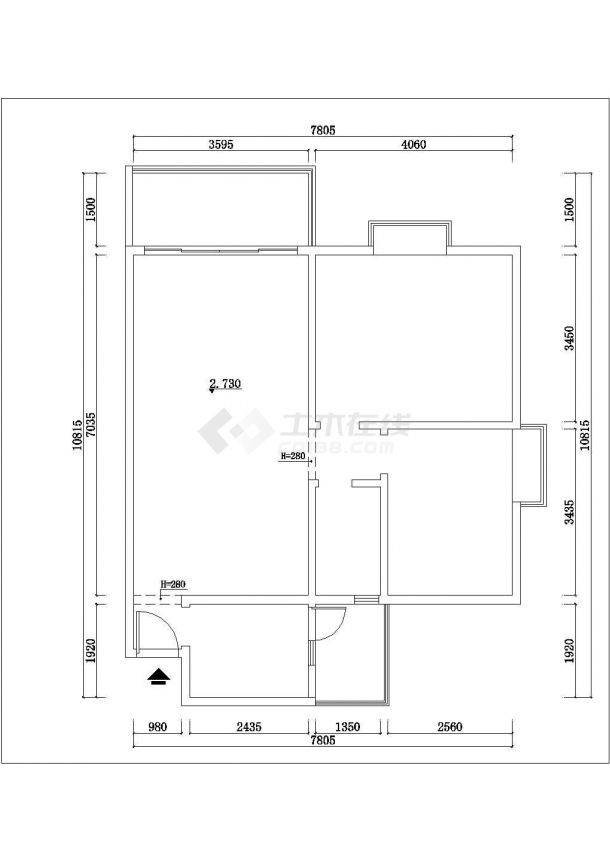 温馨小户型两室两厅精装修cad平面施工图（可跃层）-图二