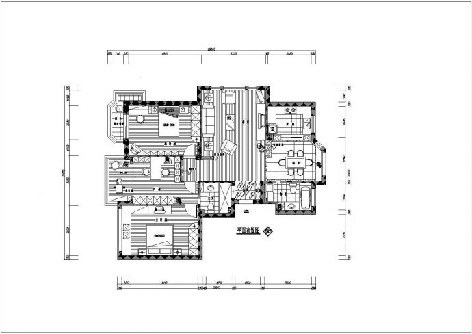 舒适型三室二厅家装室内设计cad平立面施工图_图1