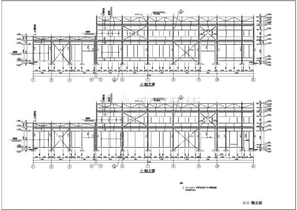 某地区二层钢结构厂房结构设计方案图-图一