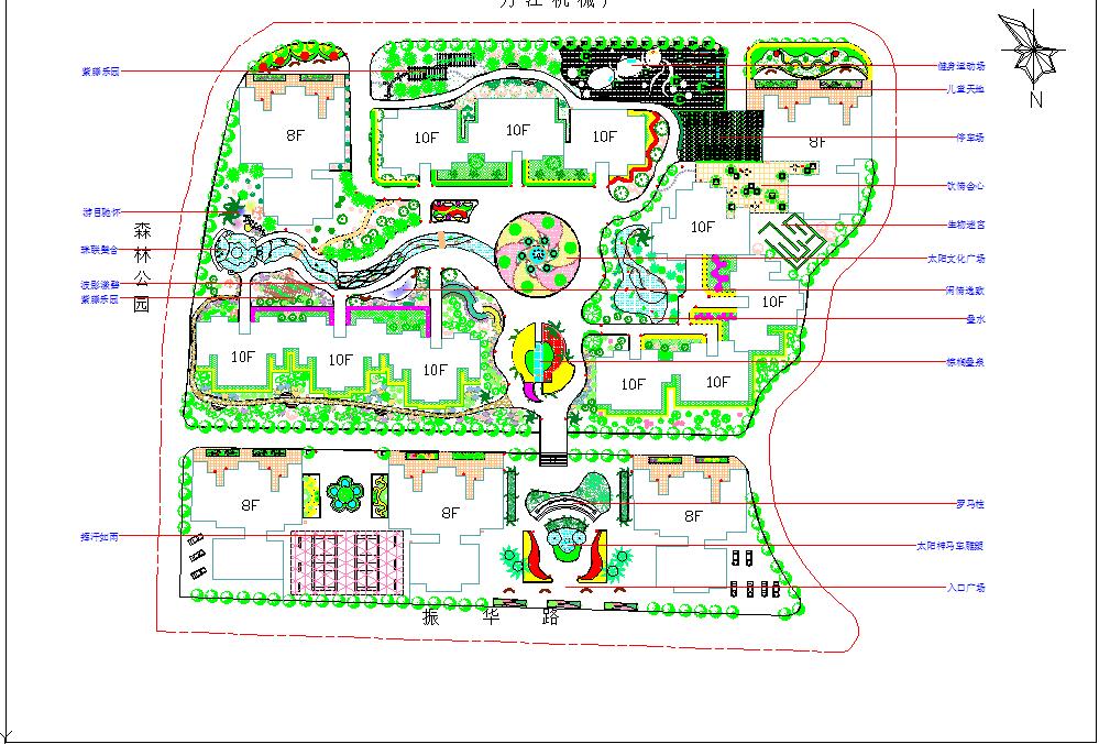 住宅区带主题广场景观规划施工cad平面图