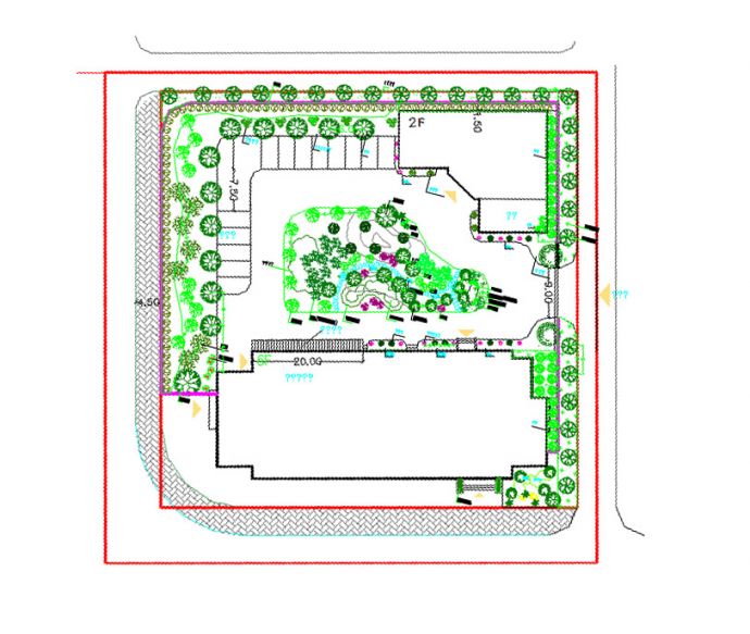 沿街别墅庭院景观绿化施工cad平面布置图_图1