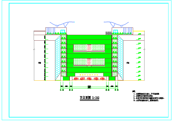 非常详细的某学院入口大门台阶及值班室建筑设计CAD详图