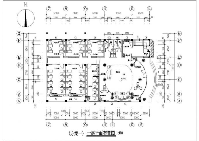 广东大公司六层办公室装修施工cad平立面方案_图1