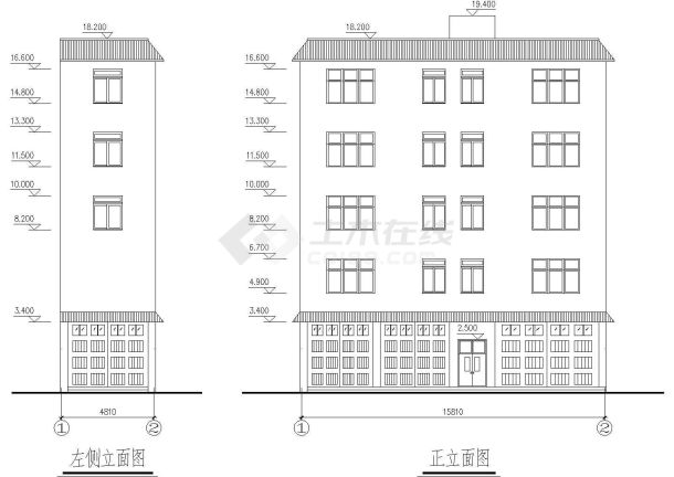 五层公寓楼混合框架结构建筑施工cad方案图-图一
