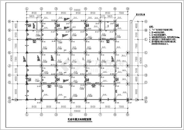 七层综合楼底框抗震墙结构施工cad平面布置方案图-图二