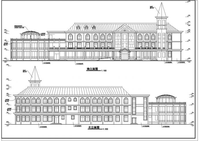 欧式古典风格三层带阁楼组团式综合楼建筑设计cad施工方案_图1