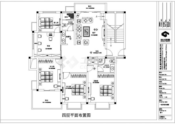 上海欧式简约风格复式家装设计cad平面方案图（家具多樱桃木）-图一