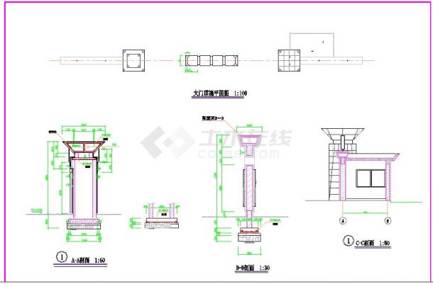 2016最新收集围墙大门节点大样图大全cad图纸-图二