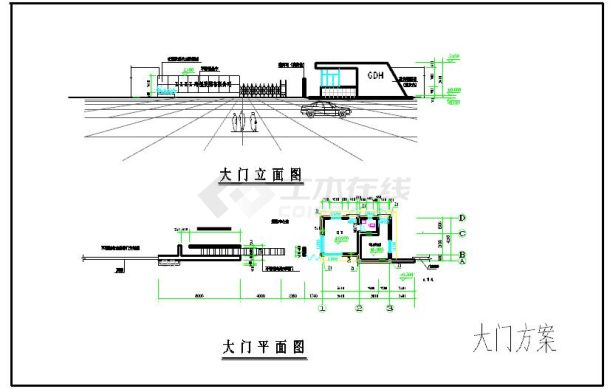 某污水处理厂大门及围墙建筑设计cad施工图-图一