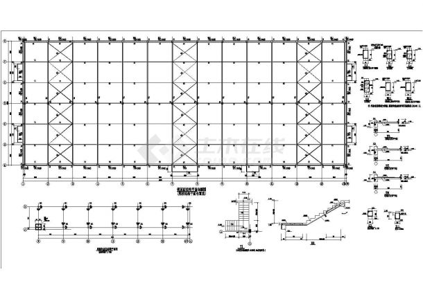 单层库房钢屋盖排架结构施工设计cad平面方案图-图一