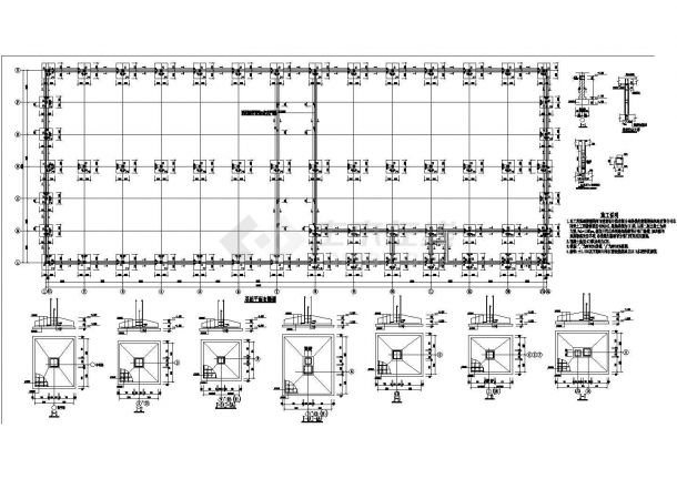 单层库房钢屋盖排架结构施工设计cad平面方案图-图二