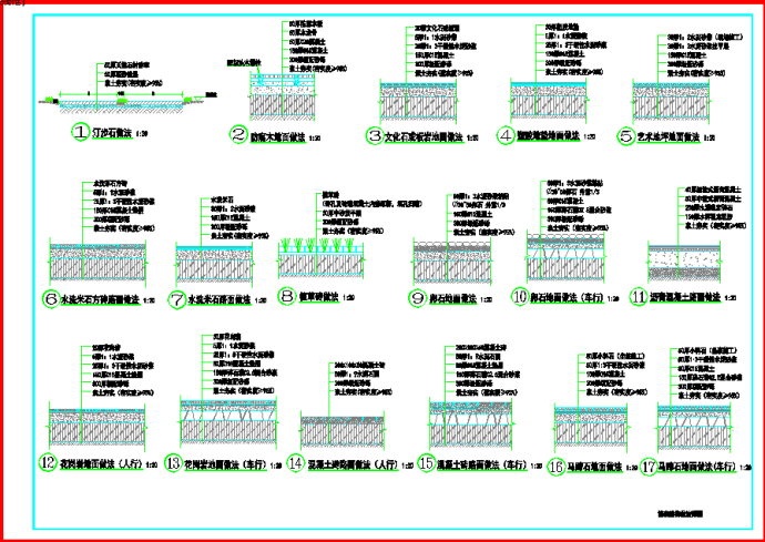 非常实用的园路结构及树池座椅剖面详图（标注齐全）_图1