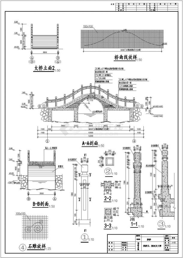 非常详细的公园拱桥、展览馆、观景平台设计CAD施工图纸（标注齐全）-图二