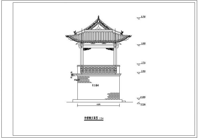 经典中式古建筑钟鼓楼建筑施工cad平面设计布置图_图1