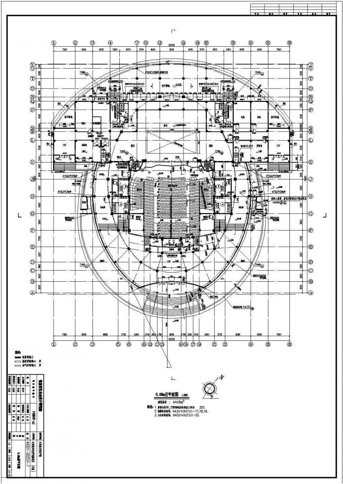 江西某高校礼堂剧场平面设计施工cad布置方案图（带地下室）_图1