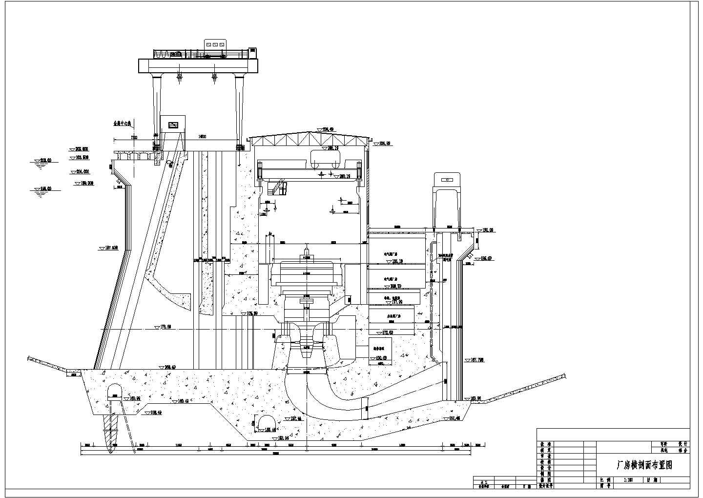 某处水电站轴流式厂房平面布置及结构图