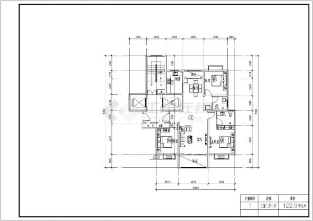 高层住宅楼多个户型设计cad平面布置图（98-125平方）-图一