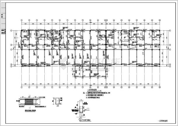 山东三层综合楼局部四层框架结构设计施工cad方案图（抗震8）-图二