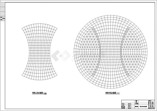城市体育馆圆形网架结构施工cad平面方案图（三片球面网壳）-图二