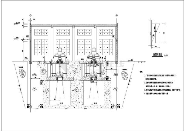 小型电站厂房砖混结构施工cad平面布置方案图（屋面找坡2%）-图二