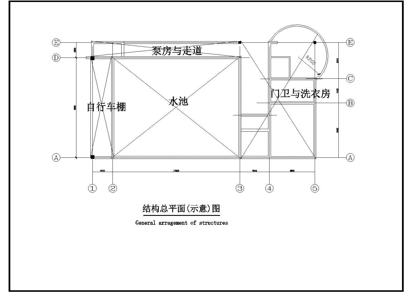 25mm消防水池及附属建筑结构施工设计cad做法方案图纸(中英文标注)