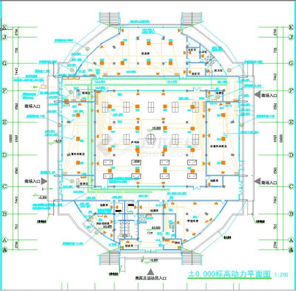 全套橄榄形体育馆篮球馆电气施工图cad-图一