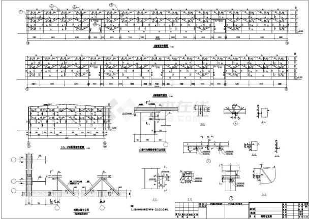 9.5米高单层厂房排架结构30米跨钢施工cad平立面方案图纸-图一