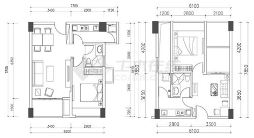 小公寓户型图设计cad大全（含效果图）-图二